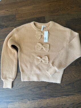 Janie and Jack Bow Accent Crewneck Sweater in Camel